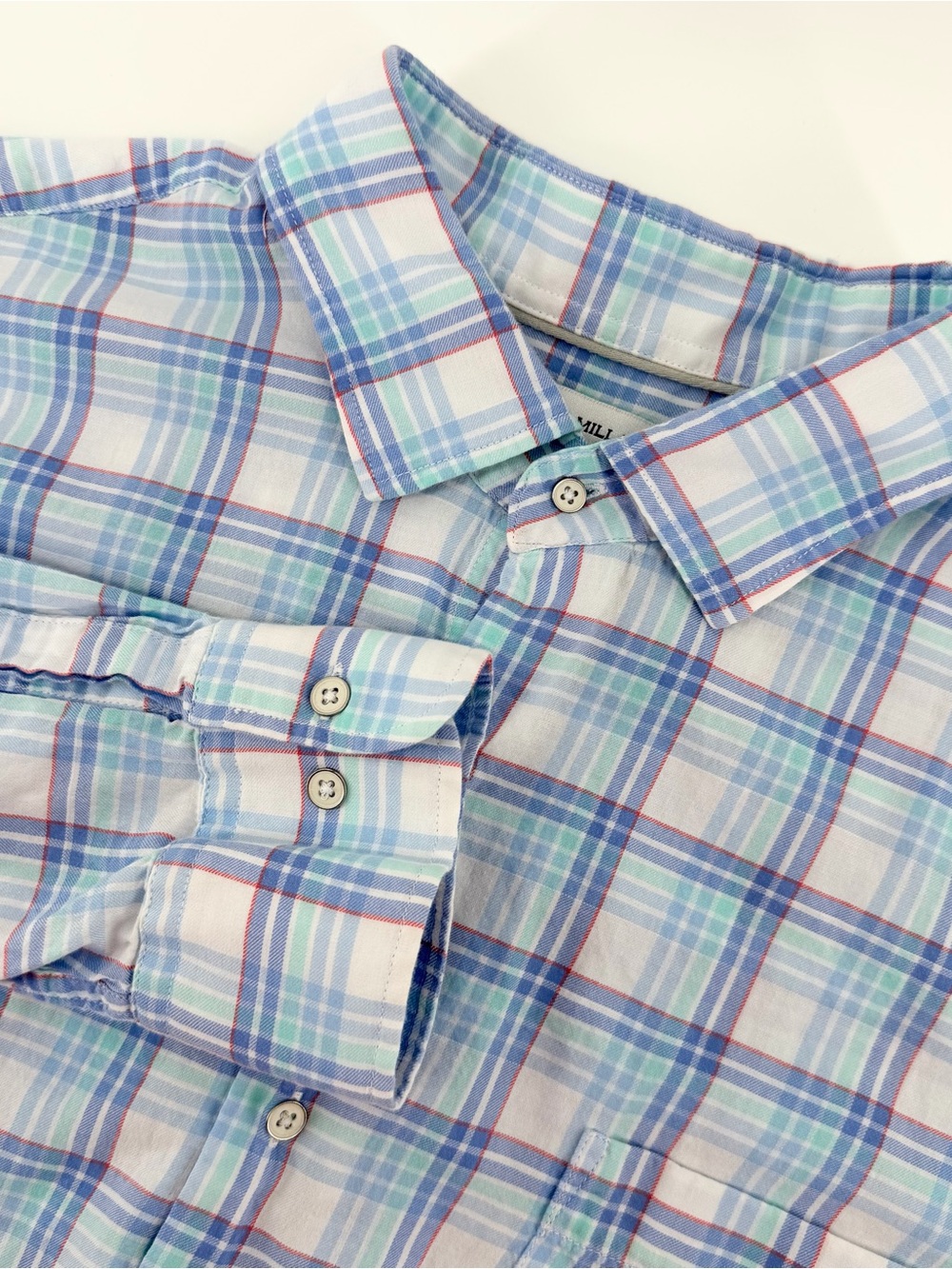Peter Millar Forest Knolls Plaid Sport Shirt XL Blue Sand Summer Soft Untucked